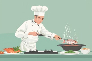 Chef preparing delicious seafood dish