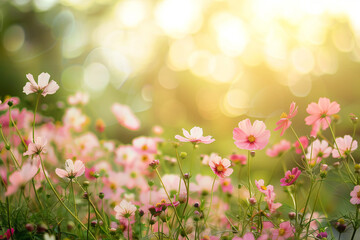 Fototapeta premium Wildflowers in Field with Blue and Pink Flowers - Vibrant Nature Scene and Blooming Floral Meadow