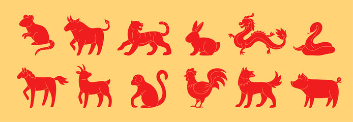 Chinese zodiac animals set. Zodiac animals in flat style isolated on the background.