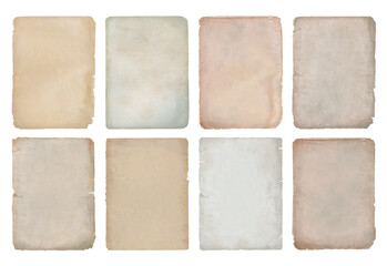 Old antique paper sheets collection with torn edges. Different vintage paper texture, worn parchment © Helga
