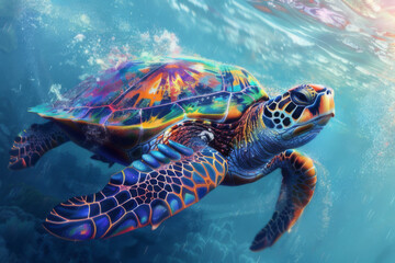 Fototapeta premium A majestic sea turtle gracefully gliding through the ocean