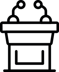 Simple icon of a podium tribune with microphones is representing public speaking, conferences, and giving a speech