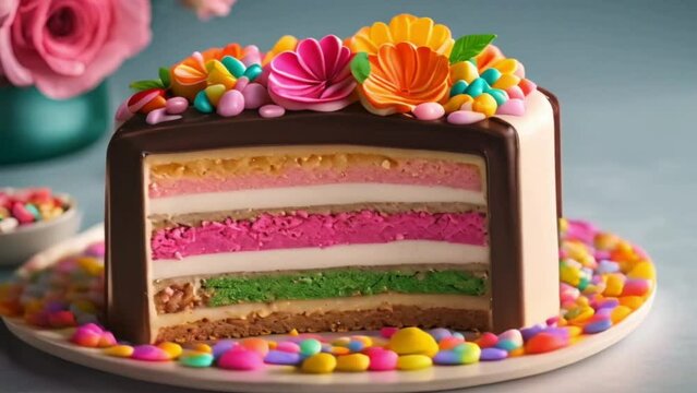 The dessert features a slice of Pakistani delight candy cake decorated with elaborate icing patterns