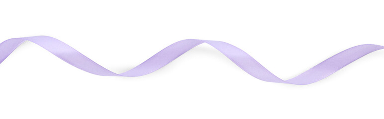 Beautiful violet ribbon isolated on white, top view