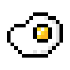 Fried egg pixel art isolated on a white background. 8 bit illustration.