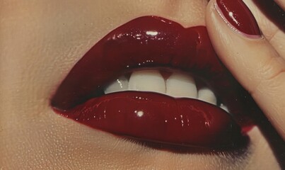 Nail polish advert, woman's hand with burgundy coloured manicure close-up on magazine cover.