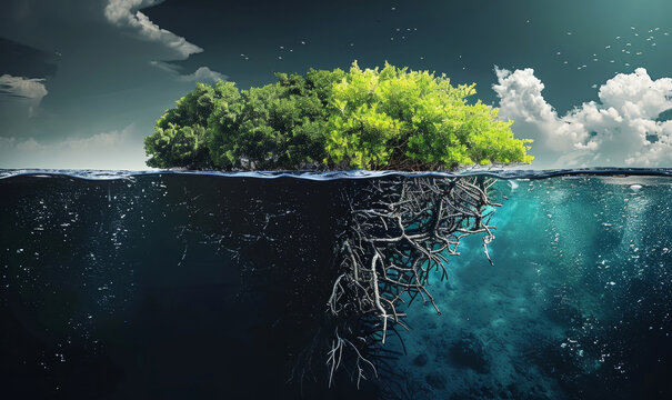 A powerful visual representation of the threat to mangrove forests, symbolizing the urgent need for conservation efforts to prevent their extinction, Generative AI