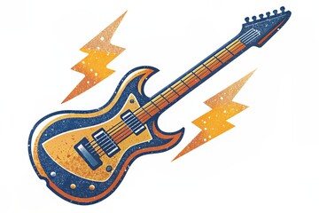 A vintage electric guitar rocked by lightning bolts