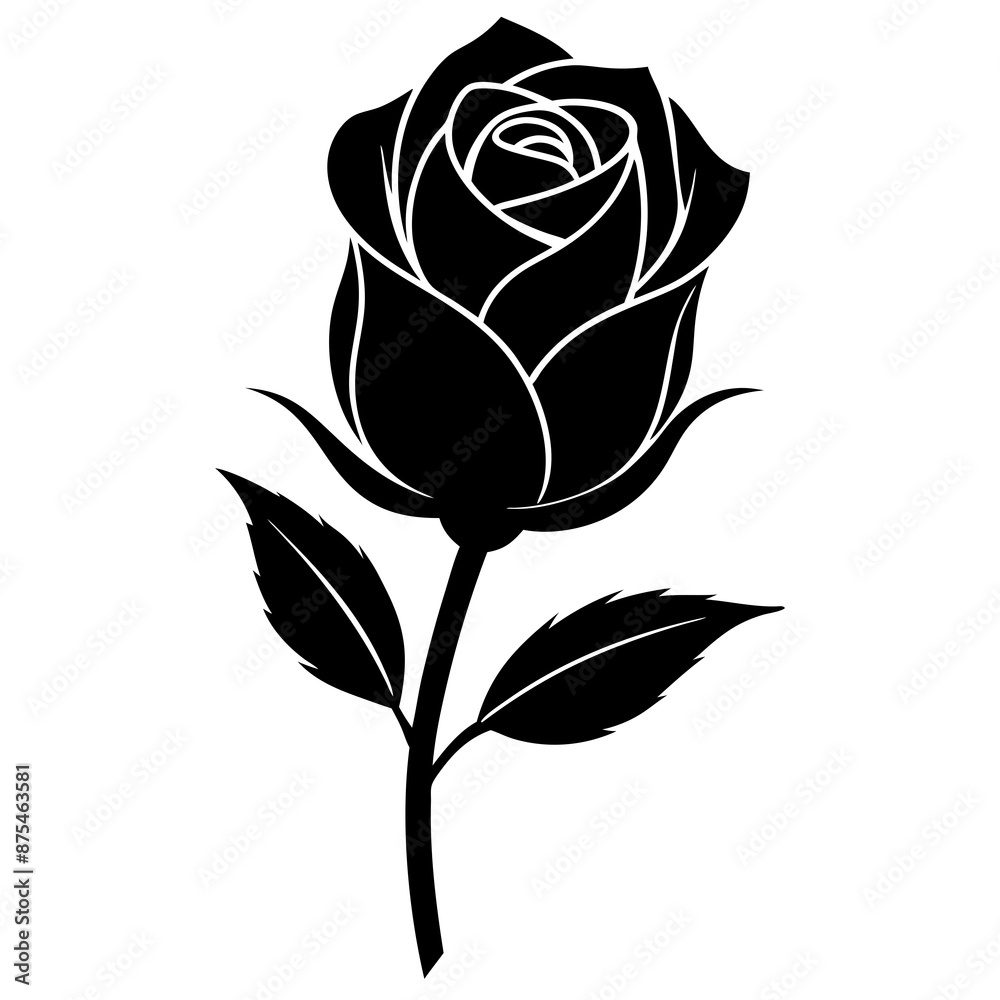 Wall mural black rose isolated on white