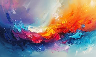 A painting of a colorful swirl with blue, red, and yellow colors