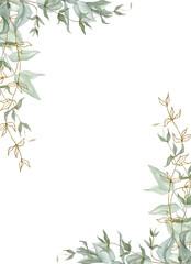 Obraz premium Watercolor Background with Eucalyptus Leaves and Branches