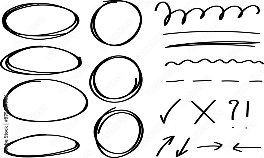 Aufkleber marker lines isolated on transparent background. set of different doodle, underline, arrows. hand dr