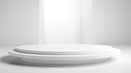 Modern round platform podium on a clean white background, perfect for highlighting new products in professional settings