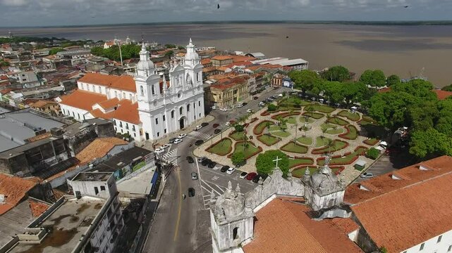 Aerial view of the S&eacute; Cathedral, in the Dom Frei Caetano Brand&atilde;o Square, Cidade Velha - Bel&eacute;m, Par&aacute;, Brazil