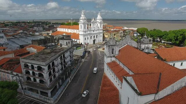 Aerial view of the S&eacute; Cathedral, in the Dom Frei Caetano Brand&atilde;o Square, Cidade Velha - Bel&eacute;m, Par&aacute;, Brazil