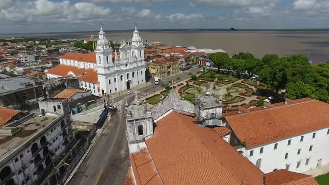 Aerial view of the S&eacute; Cathedral, in the Dom Frei Caetano Brand&atilde;o Square, Cidade Velha - Bel&eacute;m, Par&aacute;, Brazil
