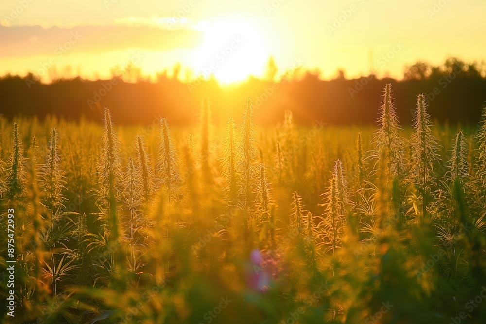 Poster sun shining on a field of grasses