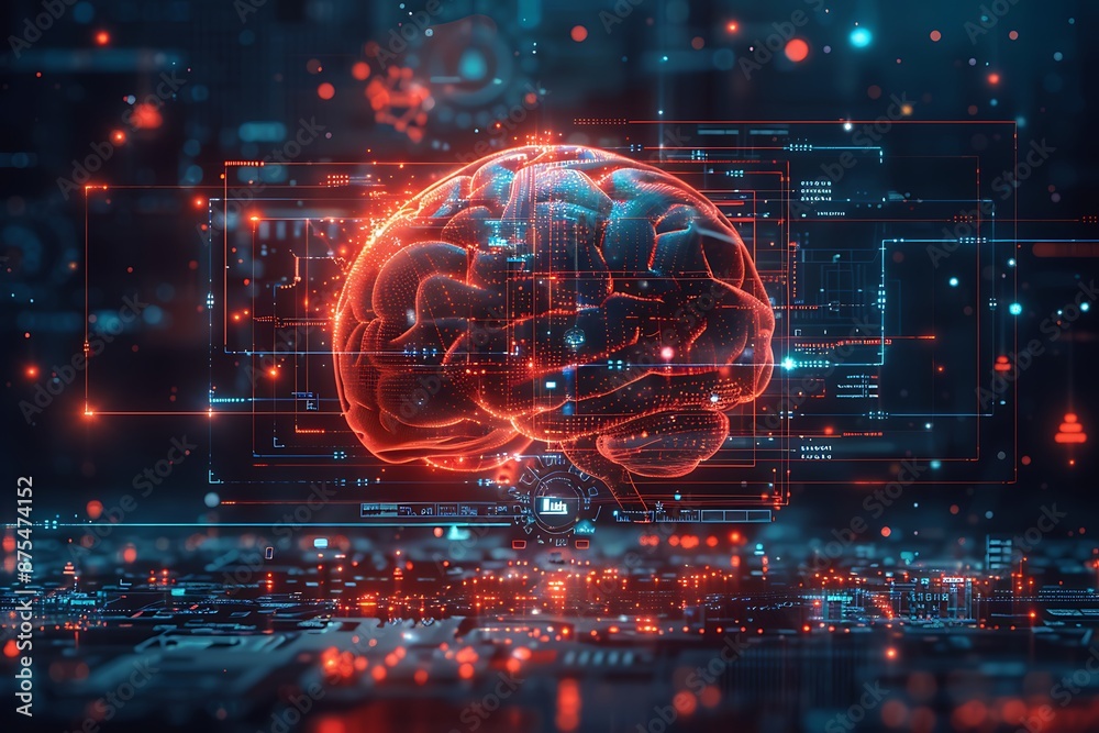 Fototapete a digital brain with various mathematical and scientific symbols orbiting around it, portraying ai's