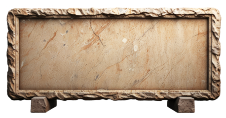 Old stone tablet on a stand on a white and transparent background. PNG.