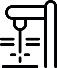 Laser engraving machine working on metal detail, simple icon in black line style