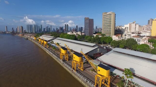 Aerial view of Esta&ccedil;&atilde;o das Docas, old port area that was transformed into a complex of bars and restaurants - Bel&eacute;m, Par&aacute;, Brazil