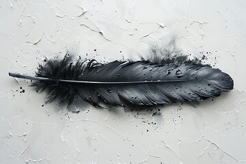 A black feather, charcoal, hauntingly beautiful, watercolor, on white background, generated using AI
