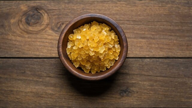 top view of asafoetida hing in a small wooden plate is background