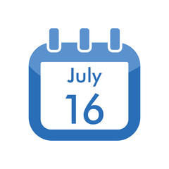 Obraz premium July 16 icon isolated on light background. Calendar vector symbol modern for the month of July