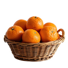 Basket of oranges and tangerines, fresh and colorful fruit arrangement in a white basket