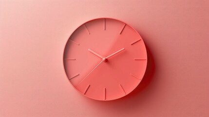 Minimalistic living coral clock with no hands on trendy background creative design with space for text