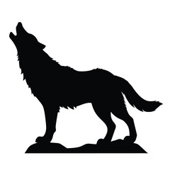 Obraz premium silhouette of a running wolf on a mountain, all in black color, isolated on a white background 
