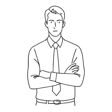 recommend clip art: single line drawing of a businessman with his arms crossed, focusing on line art vector illustration 