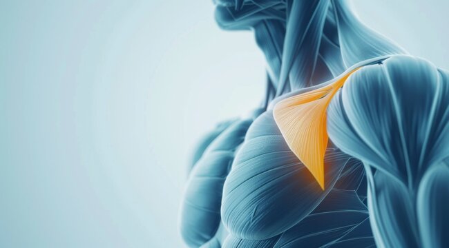 3D rendered illustration of human muscle anatomy highlighting the deltoid