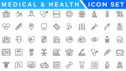 Medicine and Health symbols - minimal thin line web icon set. Outline icons collection. Simple vector illustration.