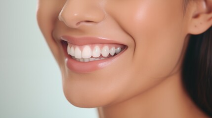 Fototapeta premium a closeup photo portrait of a beautiful young asian indian model woman smiling with clean teeth. used for a dental ad. isolated on white background.