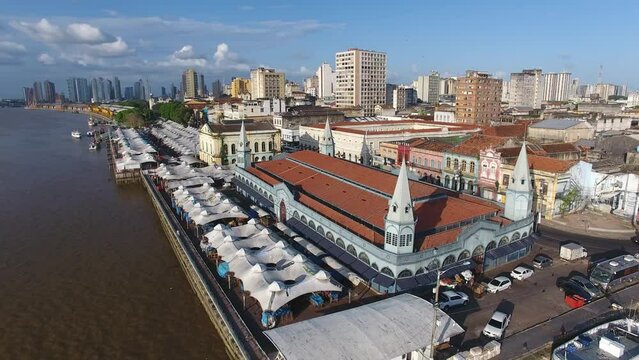 Aerial view of Ver-o-Peso Market in the banks of Guajar&aacute; Bay - Bel&eacute;m, Par&aacute;, Brazil