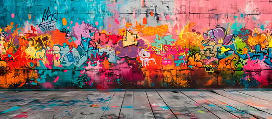 Image of a wall full of graffiti in a suburb or urban area. Generative Ai.