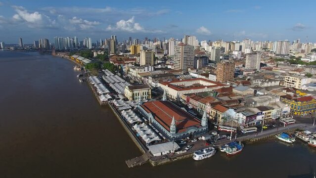 Aerial view of Ver-o-Peso Market in the banks of Guajar&aacute; Bay - Bel&eacute;m, Par&aacute;, Brazil