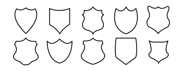 Shields set. Collection of security shield icons with contours and linear signs. Protect shield security vector. Shield security vector. Collection of security shield icons. Security s Hield symbols.