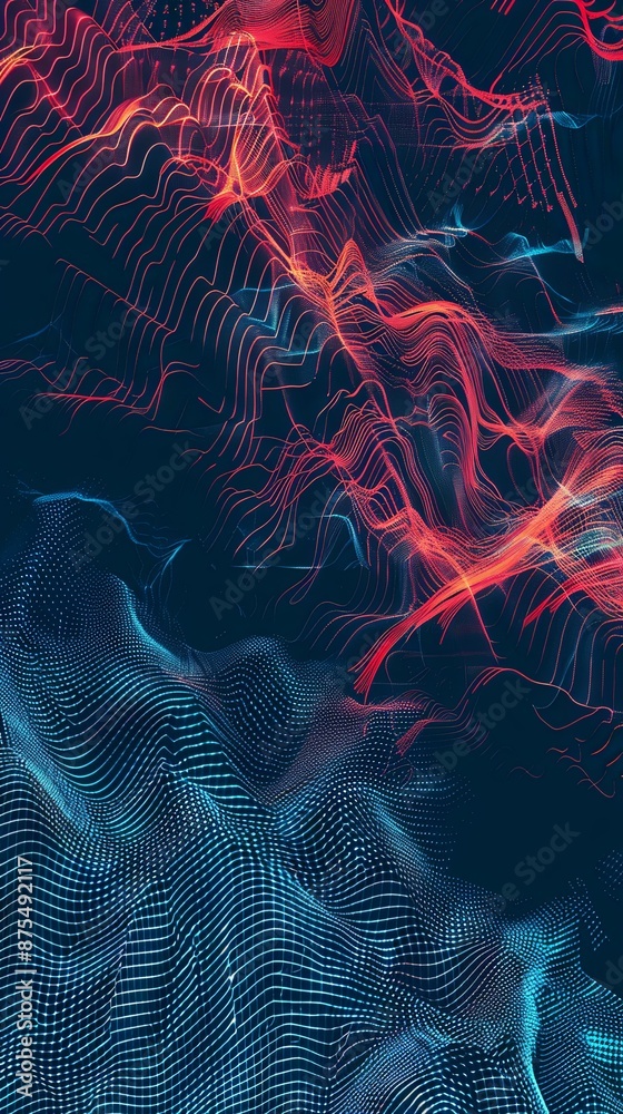 Poster abstract digital noise pattern background in vibrant blue and red hues