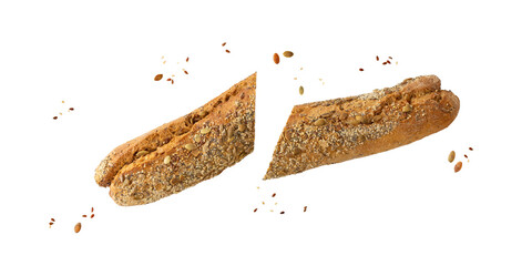 Sliced fresh baked multi grain baguette with poppy, sunflower, pumpkin, sesame and flax seeds...