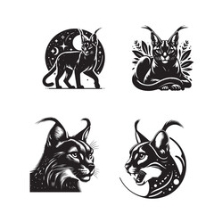caracal silhouette set , caracal cats silhouette set png , caracal cats good pets silhouette set images