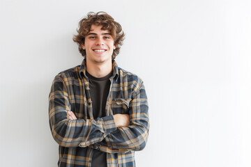 Fototapeta premium Portrait of smiling young man against white background.