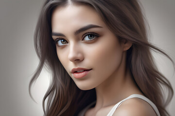Fototapeta premium attractive model in closeup portrait sharp focus on eyes soft diffused light