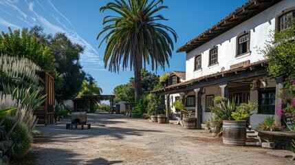 Fototapeta premium A small town with a dirt road and a few houses. Generate AI image