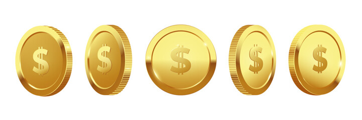Realistic gold coin on white background. Vector 3d illustration