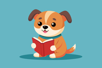  Cute dog reading a book. Animal cartoon concept isolated. Can used for t-shirt, greeting card, invitation card or mascot