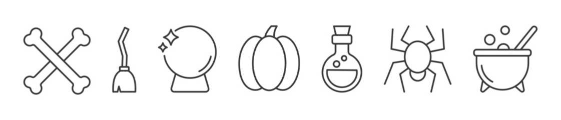 set of color halloween scary and cute flat icons  with editable stroke	
