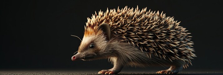 Brown Hedgehog Walking on a Dark Surface