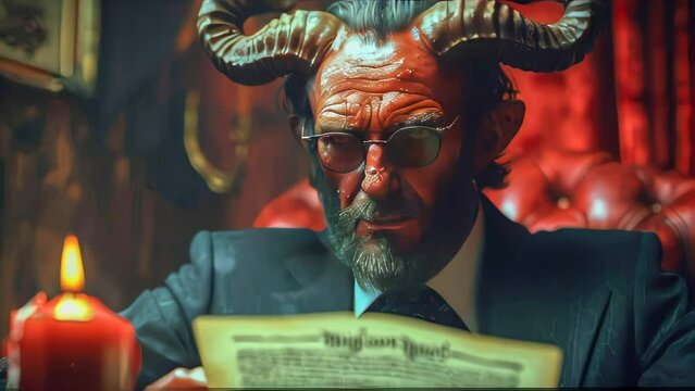 Portrait of an old devil man with horns. Portrait of a devil man with horns